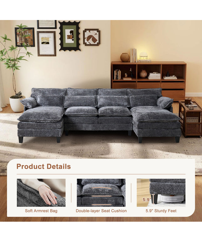 JONPONY 109" Modular Sectional Sofa,Boucle Couch Set,U-Shaped Sleeper Sofa for Living Room,Grey
