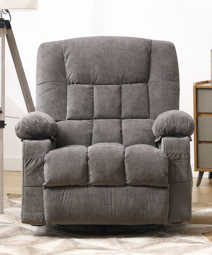 JONPONY Recliner Chair, Swivel Rocker Recliner Chair for Adults, Upholstered Manual Recliner with Side Pockets,Massage Swivel Rocker Recliner Chair for Living Room, Grey