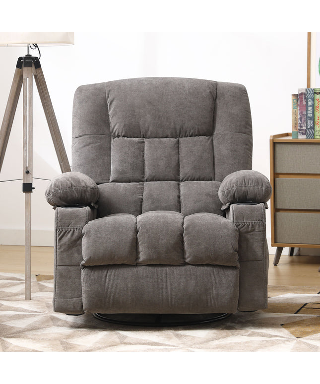JONPONY Recliner Chair, Swivel Rocker Recliner Chair for Adults, Upholstered Manual Recliner with Side Pockets,Massage Swivel Rocker Recliner Chair for Living Room, Grey