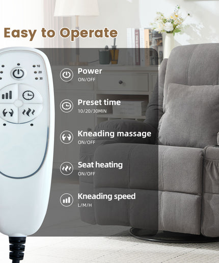 JONPONY Kneading Massage Rocker Recliner Chair with 4-Point 3D Kneading Massage and Heat Ergonomic Lounge Chair for Living Room with Rocking Function and 2 Cup Holders, USB Charge Port,Grey
