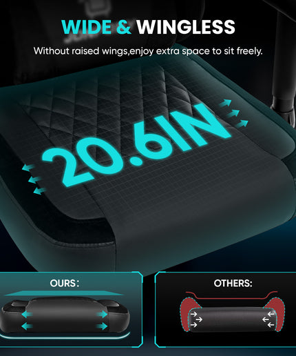 JONPONY Big and Tall 500LBS Ergonomic Gaming Chair, High Back Office Chair with Wide Wingless Seat and Thick Cushion, Comfortable Leather Computer Chair Support Long Sitting,2D Armrests