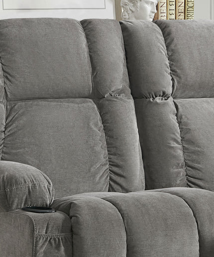 JONPONY Reclining Loveseat with Cup Holders for Living Room 2 Seat Manual Loveseat Recliner with Side Pocket,Grey