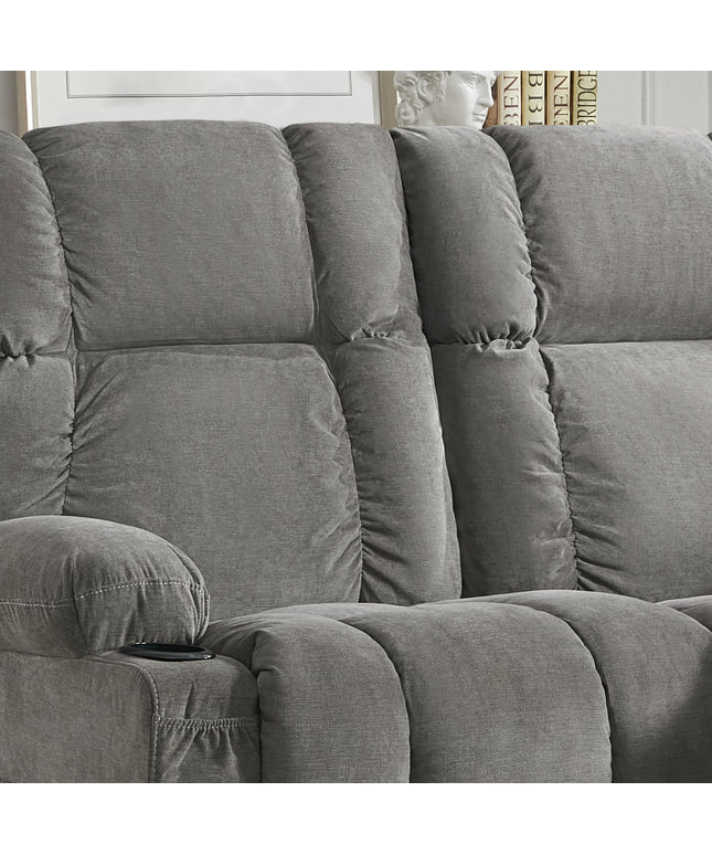JONPONY Reclining Loveseat with Cup Holders for Living Room 2 Seat Manual Loveseat Recliner with Side Pocket,Grey