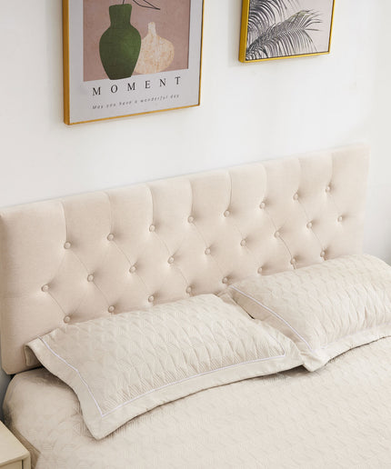 JONPONY Tufted Upholstered Headboard Queen Size, Solid Wood Head Board with Adjustable Height Headboard from 37" to 51",Bed Frame Adapters,Beige,Headboard Only