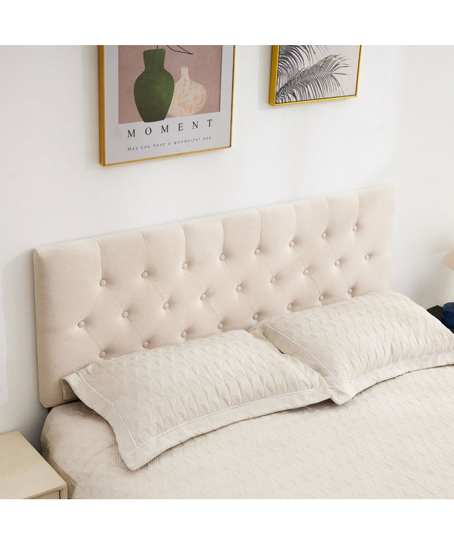 JONPONY Tufted Upholstered Headboard Queen Size, Solid Wood Head Board with Adjustable Height Headboard from 37" to 51",Bed Frame Adapters,Beige,Headboard Only