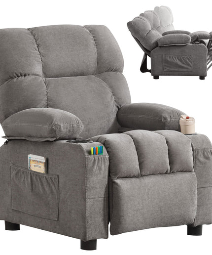 JONPONY Kids Recliner Chair,Push Back Toddler Recliner with Cup Holders & Side Pockets,Adjustable Footrest & Headrest Kids Sofa for Boys Girls 3+ Age Group, Grey