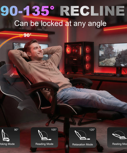JONPONY Gaming Chair,400LBS Fabric Gamer Chair with footrest for Adults, High Back Ergonomic Computer Game Chair with Adjustable Headrest and Lumbar Support,Black