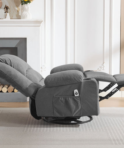 JONPONY Heated Manual Massage Recliner with 360° Swivel Rocker, Comfy Single Sofa with Side Pockets and Cup Holders for Living Room, Bedroom, and Home Theater
