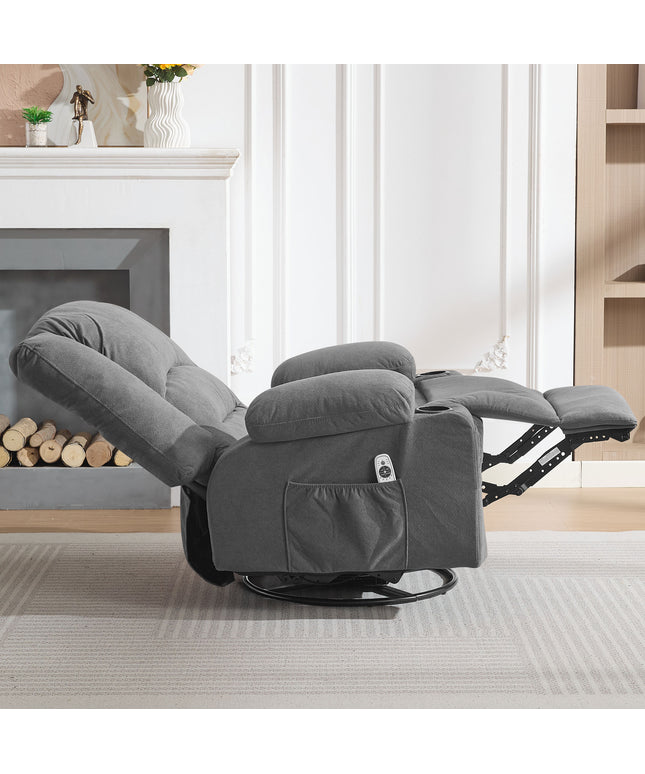 JONPONY Heated Manual Massage Recliner with 360° Swivel Rocker, Comfy Single Sofa with Side Pockets and Cup Holders for Living Room, Bedroom, and Home Theater