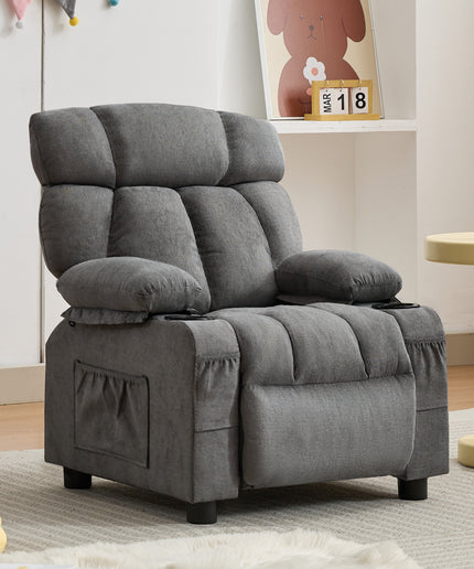 JONPONY Kids Recliner Chair,Push Back Toddler Recliner with Cup Holders & Side Pockets,Adjustable Footrest & Headrest Kids Sofa for Boys Girls 3+ Age Group, Grey