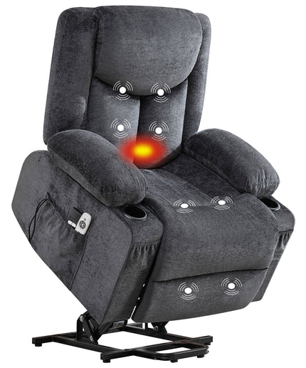 JONPONY Power Lift Recliner Chair Recliners with Heat and Massage Recliner Chair for Living Room with Infinite Position and Side Pocket,USB Charge Port,Grey