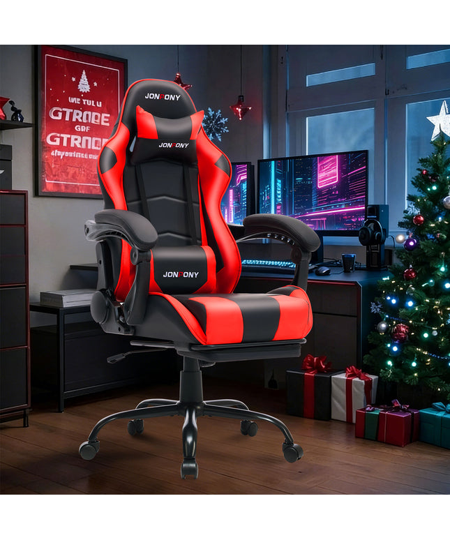 JONPONY Big and Tall 500LBS Gaming Chair, Ergonomic Design, Gamer Chair PU Leather with Footrest and Lumbar Support, High Back Office Chair Support, Long Sitting Computer Chair, Red