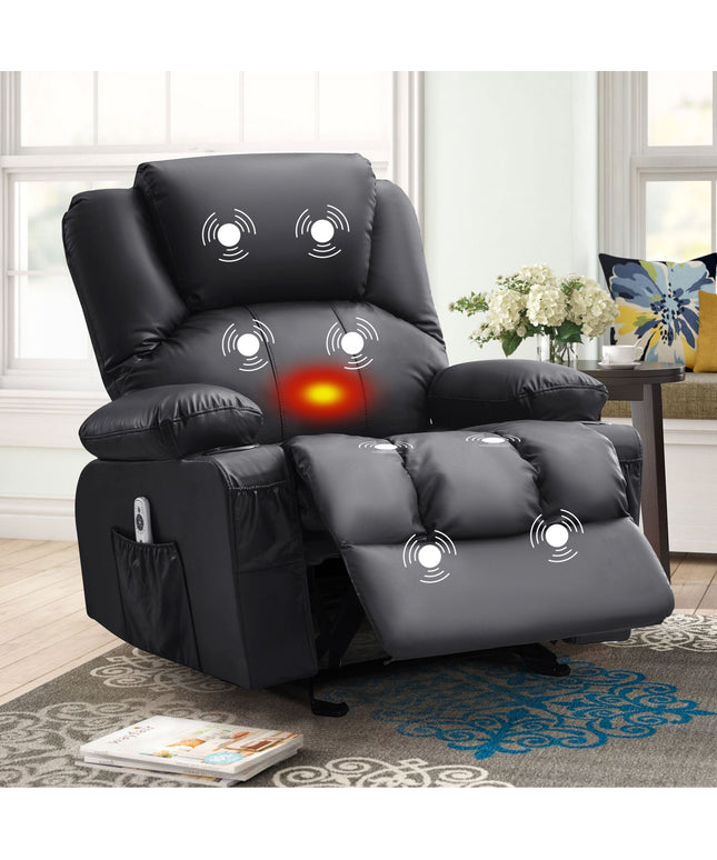 JONPONY Massage Swivel Rocker Recliner Chair with Vibration Massage and Heat Ergonomic Lounge Chair for Living Room with Rocking Function and Side Pocket, 2 Cup Holders, USB Charge Port,Black