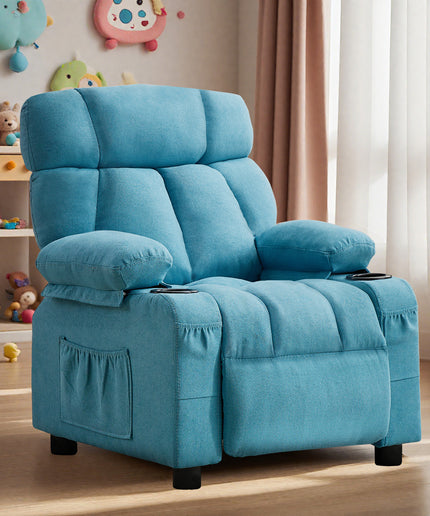 JONPONY Kids Recliner Chair,Push Back Toddler Recliner with Cup Holders & Side Pockets,Adjustable Footrest & Headrest Kids Sofa for Boys Girls 3+ Age Group, Grey