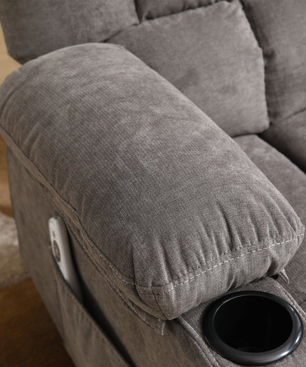 JONPONY Manual Recliner Chair with Heat Therapy and Massage Function, Heavy Duty Reclining Mechanism Massage Chair, Elderly Single Rocker Sofa with Cup Holders for Bedroom Home Theater,Grey