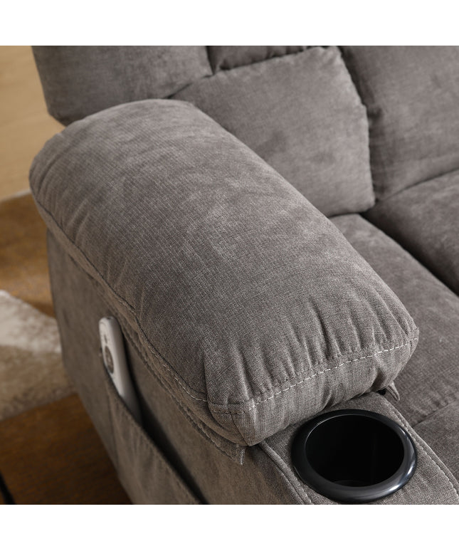 JONPONY Manual Recliner Chair with Heat Therapy and Massage Function, Heavy Duty Reclining Mechanism Massage Chair, Elderly Single Rocker Sofa with Cup Holders for Bedroom Home Theater,Grey