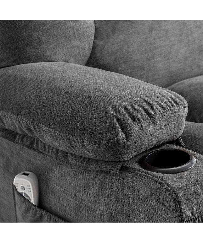 JONPONY Manual Recliner Chair with Heat Therapy and Massage Function, Heavy Duty Reclining Mechanism Massage Chair, Elderly Single Rocker Sofa with Cup Holders for Bedroom Home Theater,Grey