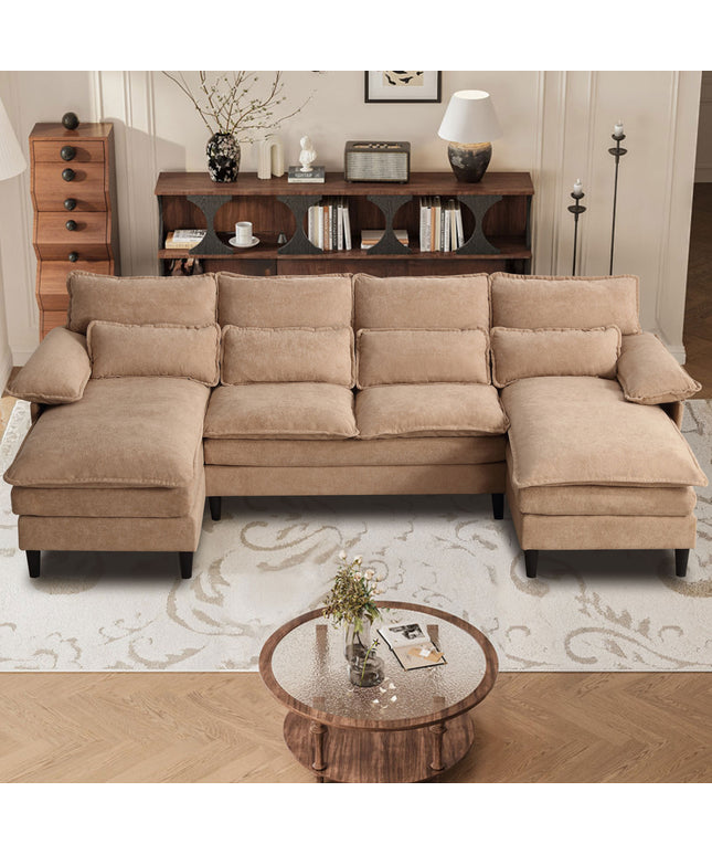 Jonpony 107.5" U-Shaped 4-Seater Sectional Sofa – Convertible, Double Chaise, Memory Foam