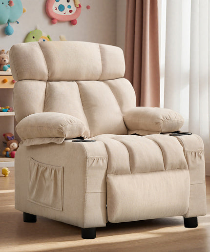 JONPONY Kids Recliner Chair,Push Back Toddler Recliner with Cup Holders & Side Pockets,Adjustable Footrest & Headrest Kids Sofa for Boys Girls 3+ Age Group, Grey