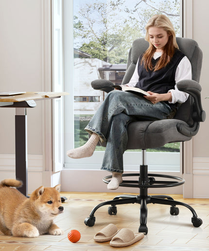 JONPONY Tall Office Chair for Standing Desk, Ergonomic High Office Chair with Adjustable Foot Ring, Flip-Up Armrests, Lumbar Support for Home office ,Dark Gray