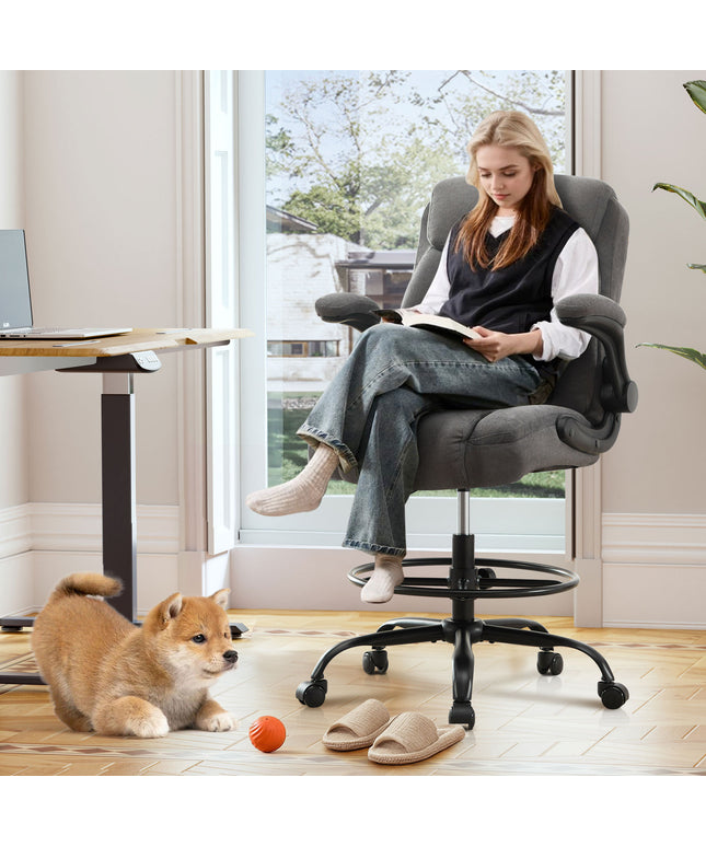 JONPONY Tall Office Chair for Standing Desk, Ergonomic High Office Chair with Adjustable Foot Ring, Flip-Up Armrests, Lumbar Support for Home office ,Dark Gray