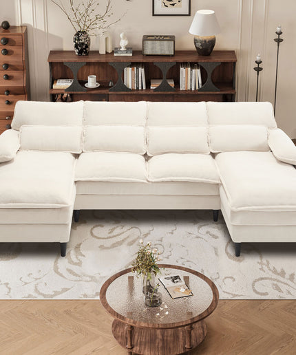 Jonpony 107.5" U-Shaped 4-Seater Sectional Sofa – Convertible, Double Chaise, Memory Foam