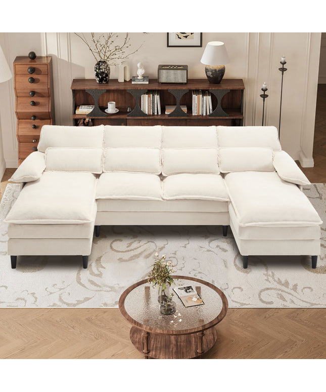 Jonpony 107.5" U-Shaped 4-Seater Sectional Sofa – Convertible, Double Chaise, Memory Foam