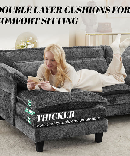 JONPONY 109" Modular Sectional Sofa,Boucle Couch Set,U-Shaped Sleeper Sofa for Living Room,Grey