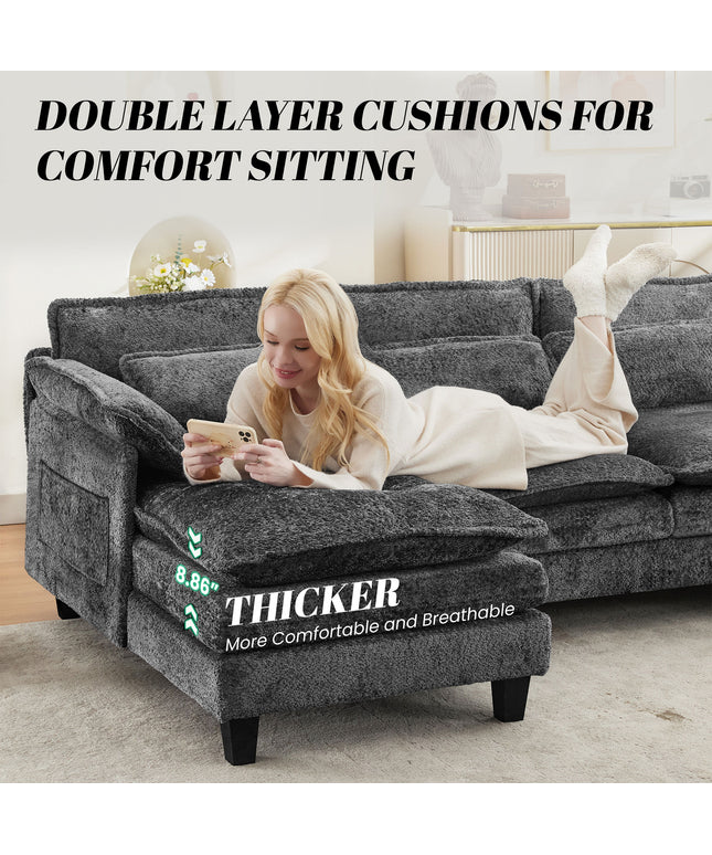 JONPONY 109" Modular Sectional Sofa,Boucle Couch Set,U-Shaped Sleeper Sofa for Living Room,Grey