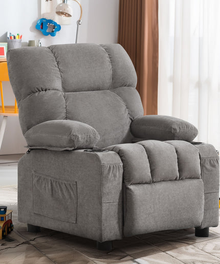 JONPONY Kids Recliner Chair,Push Back Toddler Recliner with Cup Holders & Side Pockets,Adjustable Footrest & Headrest Kids Sofa for Boys Girls 3+ Age Group, Grey