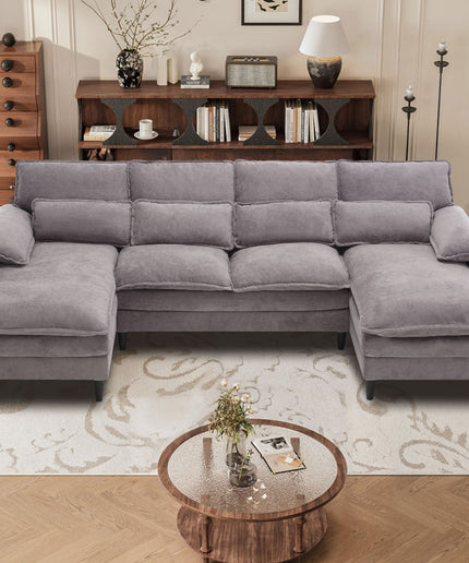 Jonpony 107.5" U-Shaped 4-Seater Sectional Sofa – Convertible, Double Chaise, Memory Foam