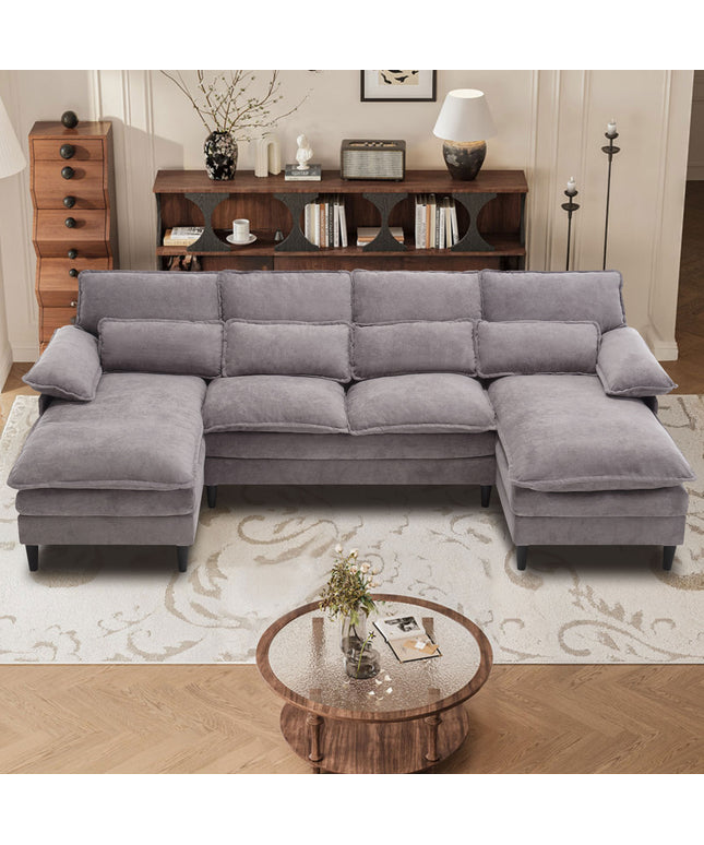 Jonpony 107.5" U-Shaped 4-Seater Sectional Sofa – Convertible, Double Chaise, Memory Foam