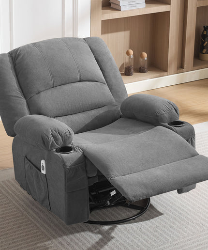 JONPONY Heated Manual Massage Recliner with 360° Swivel Rocker, Comfy Single Sofa with Side Pockets and Cup Holders for Living Room, Bedroom, and Home Theater