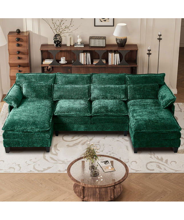 JONPONY 109" Modular Sectional Sofa,Boucle Couch Set,U-Shaped Sleeper Sofa for Living Room,Grey