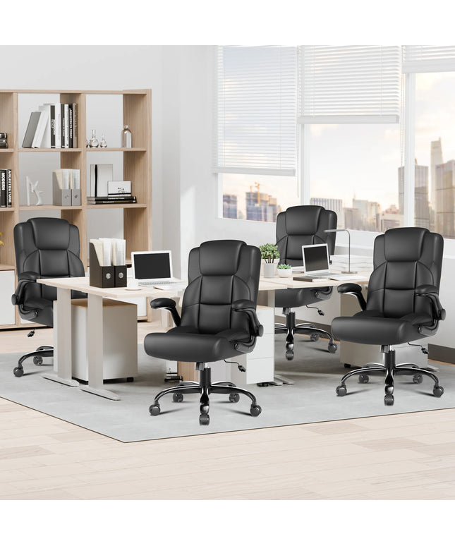 JONPONY Leather Office Chair, Big and Tall Office Chair 400LBS Wide Seat Ergonomic Computer Desk Chair High Back Executive Leather Chair Adjustable Task Chair Lumbar Back with 1-Year Warranty, Black