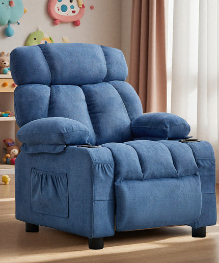 JONPONY Kids Recliner Chair,Push Back Toddler Recliner with Cup Holders & Side Pockets,Adjustable Footrest & Headrest Kids Sofa for Boys Girls 3+ Age Group, Grey