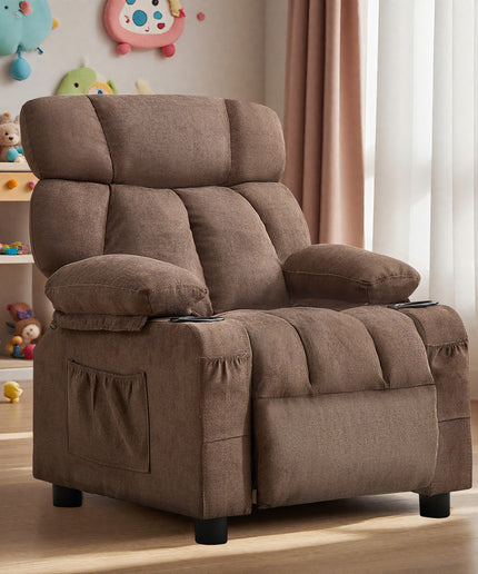 JONPONY Kids Recliner Chair,Push Back Toddler Recliner with Cup Holders & Side Pockets,Adjustable Footrest & Headrest Kids Sofa for Boys Girls 3+ Age Group, Grey