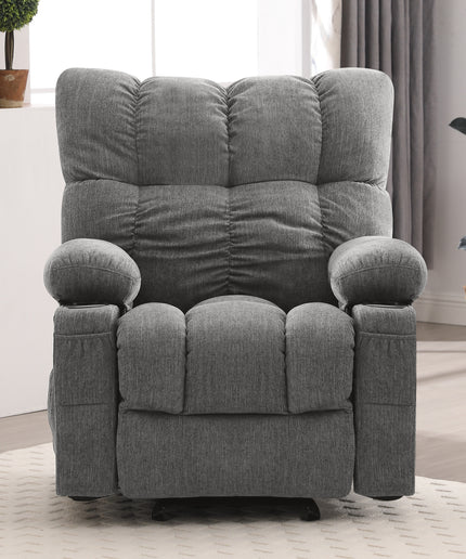 JONPONY Recliner Chair, Swivel Rocker Recliner Chair for Adults, Upholstered Manual Recliner with Side Pockets,Elderly Single Rocker Sofa with Cup Holders for Bedroom Home Theater,Grey