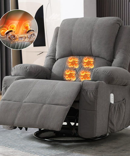 JONPONY Kneading Massage Rocker Recliner Chair with 4-Point 3D Kneading Massage and Heat Ergonomic Lounge Chair for Living Room with Rocking Function and 2 Cup Holders, USB Charge Port,Grey