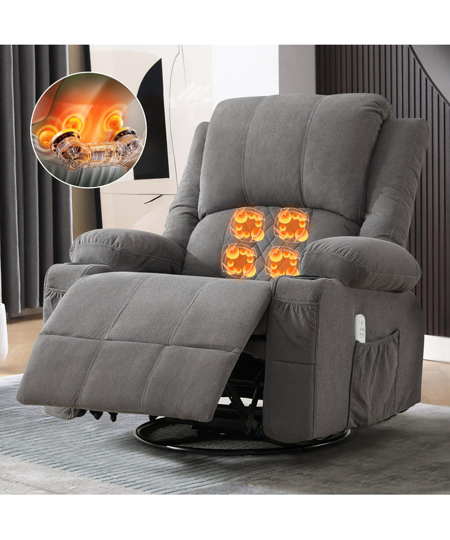 JONPONY Kneading Massage Rocker Recliner Chair with 4-Point 3D Kneading Massage and Heat Ergonomic Lounge Chair for Living Room with Rocking Function and 2 Cup Holders, USB Charge Port,Grey