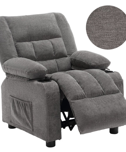 JONPONY Kids Recliner Chair,Push Back Toddler Recliner with Cup Holders & Side Pockets,Adjustable Footrest & Headrest Kids Sofa for Boys Girls 3+ Age Group, Grey