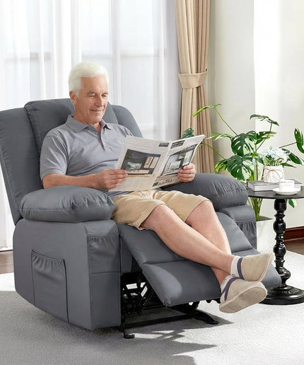 JONPONY Home Modern Comfort Reclining Chair,Elderly Single Rocker Sofa with Side Pocket for Bedroom Home Theater,Grey
