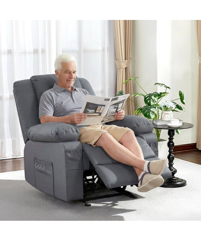 JONPONY Home Modern Comfort Reclining Chair,Elderly Single Rocker Sofa with Side Pocket for Bedroom Home Theater,Grey