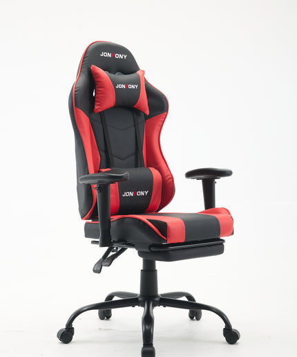JONPONY Big and Tall 500LBS Ergonomic Gaming Chair, Gamer Chair PU Leather with Footrest and Lumbar Support, High Back Office Chair Support 8 Hours Long Sitting, Computer Chair,2D Armrests，Red