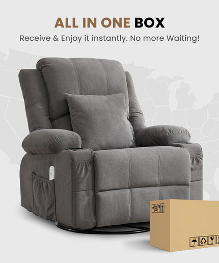 JONPONY Kneading Massage Rocker Recliner Chair with 4-Point 3D Kneading Massage and Heat Ergonomic Lounge Chair for Living Room with Rocking Function and 2 Cup Holders, USB Charge Port,Grey