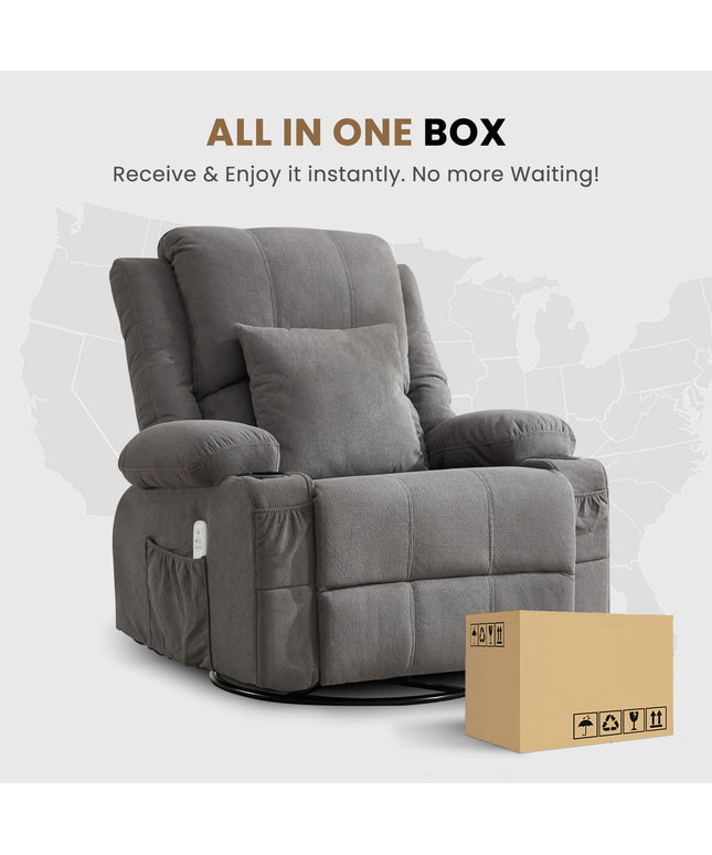 JONPONY Kneading Massage Rocker Recliner Chair with 4-Point 3D Kneading Massage and Heat Ergonomic Lounge Chair for Living Room with Rocking Function and 2 Cup Holders, USB Charge Port,Grey