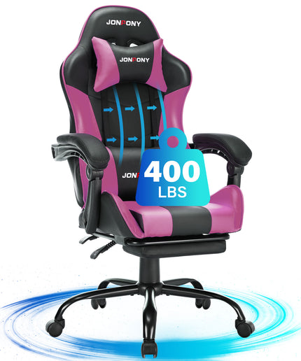 JONPONY Big and Tall 400LBS Gaming Chair, Ergonomic Design, Gamer Chair PU Leather with Footrest and Lumbar Support, High Back Office Chair Support 8 Hours Long Sitting, Computer Chair,Red