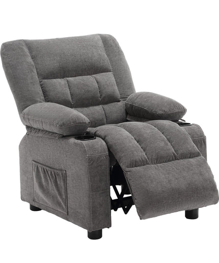 JONPONY Kids Recliner Chair,Push Back Toddler Recliner with Cup Holders & Side Pockets,Adjustable Footrest & Headrest Kids Sofa for Boys Girls 3+ Age Group, Grey