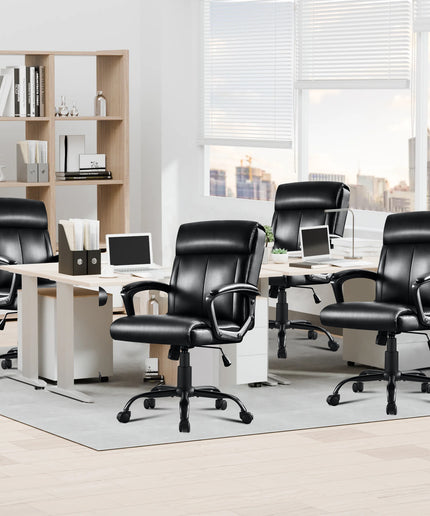 JONPONY Big and Tall Office Chair 300LBS Wide Seat Ergonomic Computer Desk Chair High Back Executive Leather Chair Adjustable Task Chair Lumbar Back Support 8 Hours Heavy Duty Design,Black