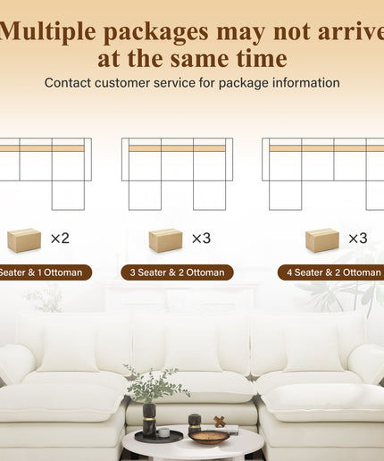 Jonpony Modular Sectional Sofa, Comfy Cloud Couch with Movable Ottoman, Deep Seat Couches for Living Room, Bedroom and Apartment, 106" U Shaped Modern Sofa with Pillows, Beige